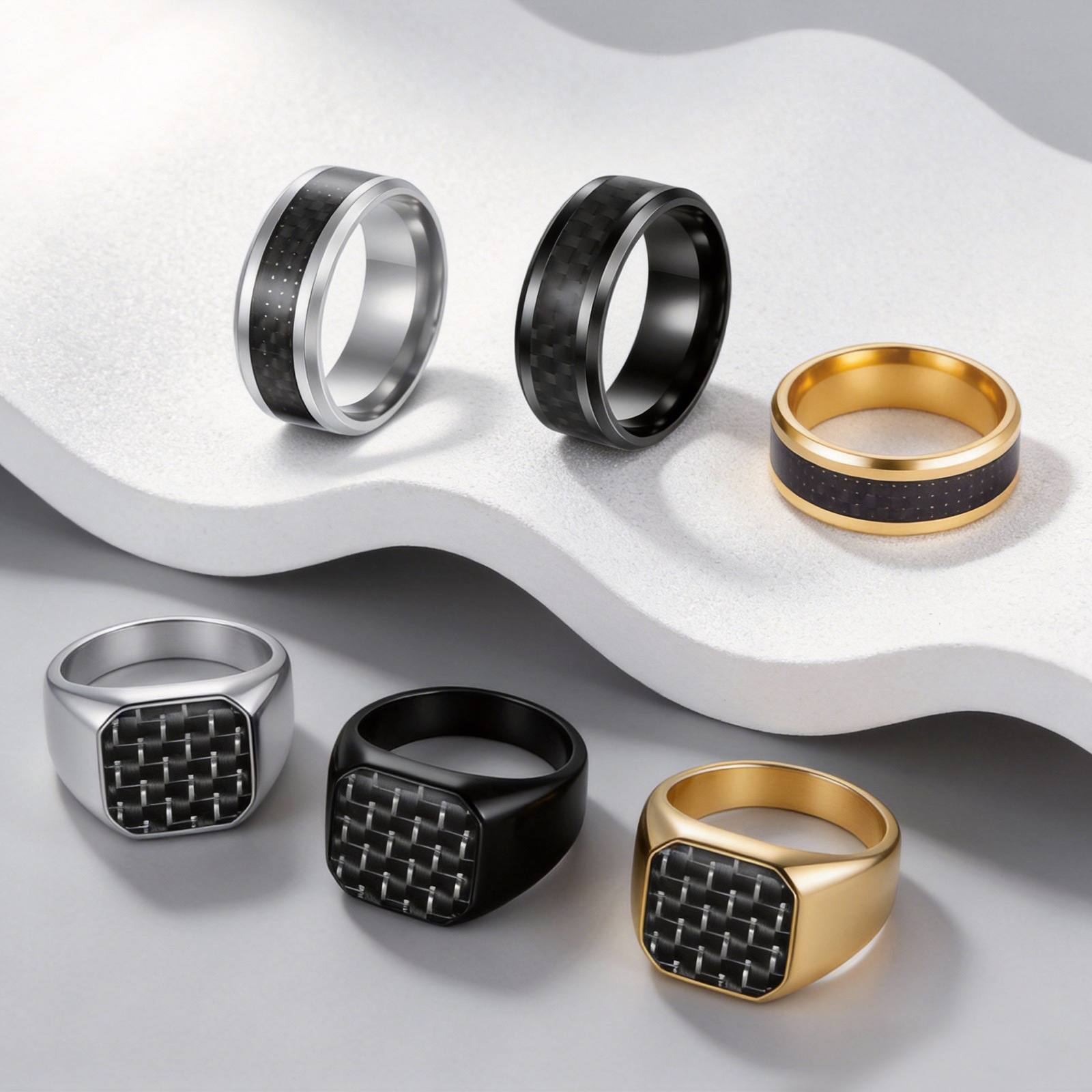Cross-border supply of fashionable and personalized carbon fiber titanium steel rings, simple stainless steel seal rings and accessories from Europe and America