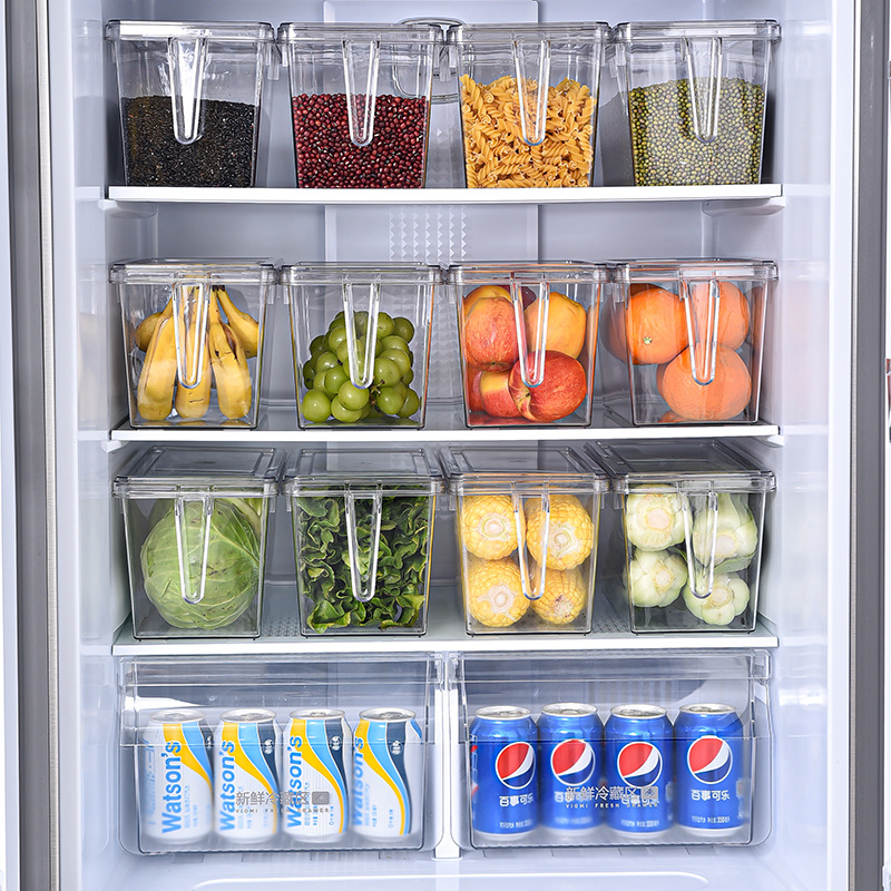 Refrigerator storage box with lid and handle, large-capacity fresh-keeping box for storing vegetables in the refrigerator, household kitchen organizing and storage box