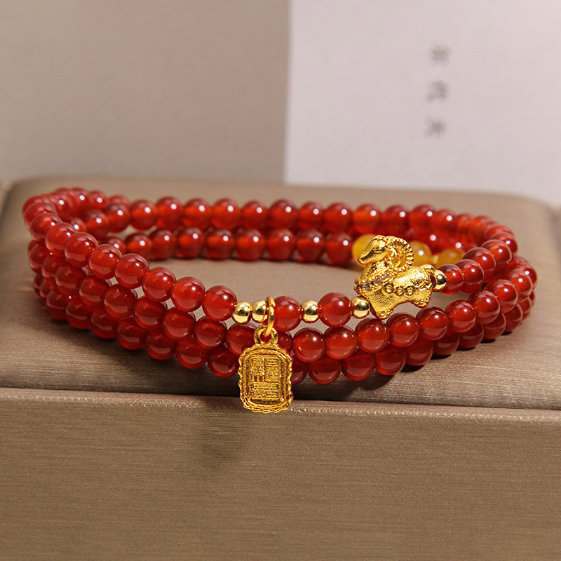 Natural red agate multi-loop pulsera para mujeres ligero lujo nicho alto sentido exquisito y versátil año de cabra cada vez mejor mano cadena details Picture