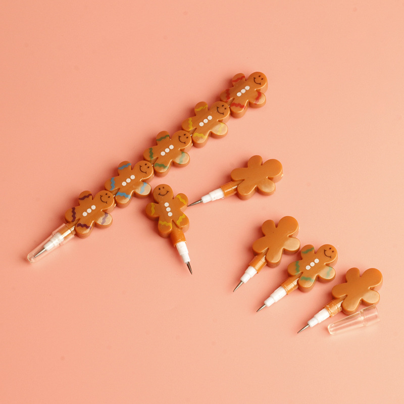 Korean fresh and light coffee-colored small cookie folding pen, creative student cartoon stationery, doll-shaped pencil Application Scenario