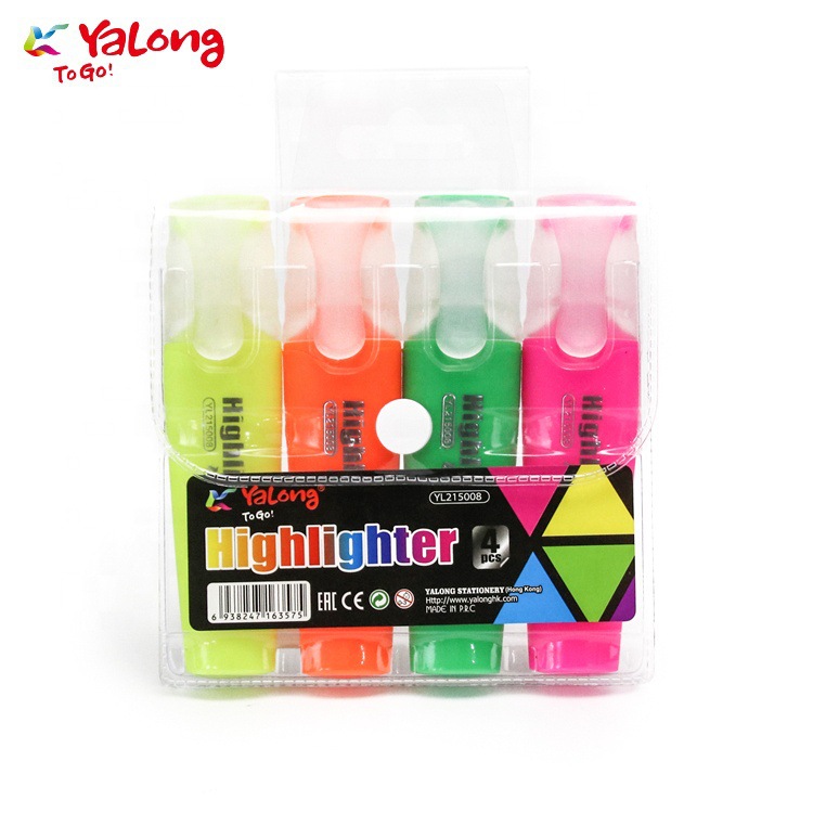 YALONG best-selling gift highlighters in 4-color mixed PVC packaging, students mark key points