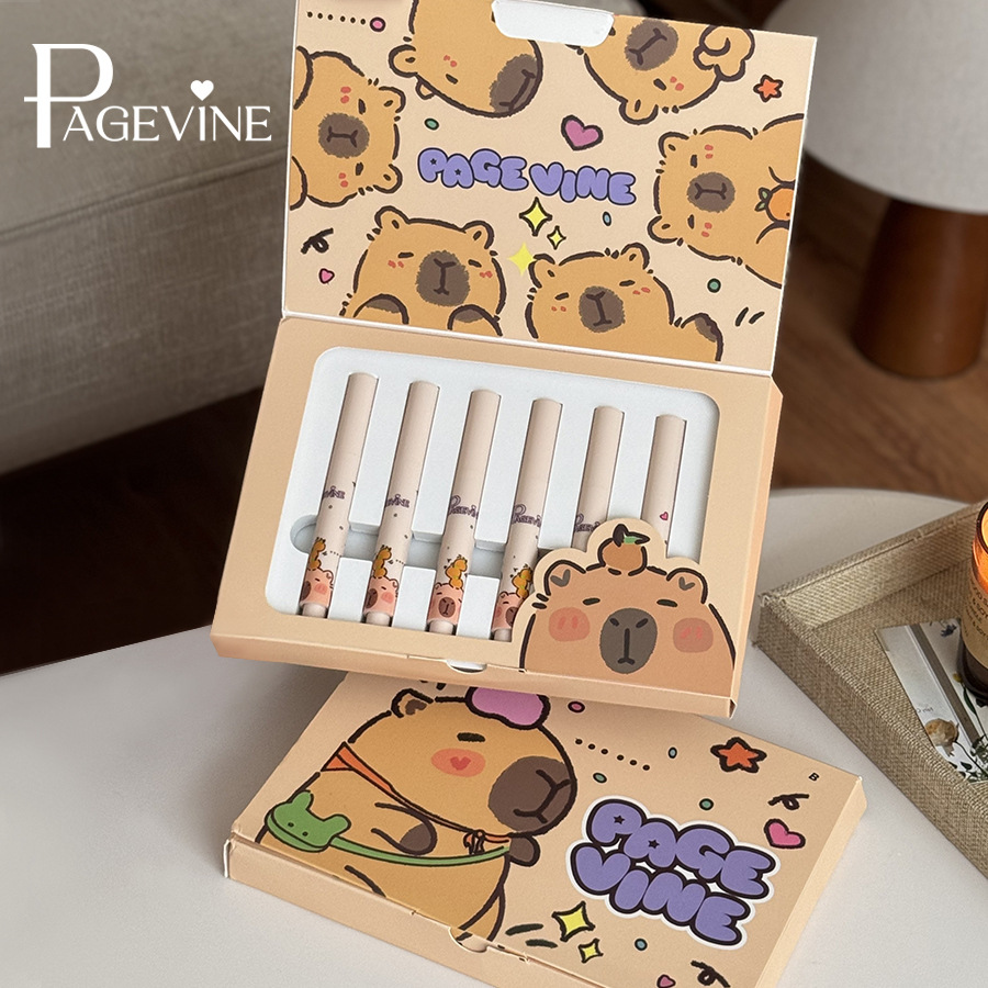 跨境卡皮巴拉按压口红6支PAGEVINE新款彩妆套装欧美持久防水唇膏