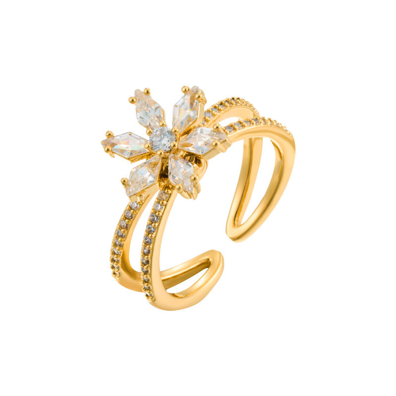 A light luxury and high-end star-shaped flower cluster open ring, a copper alloy set with zircon, adjustable index finger ring, exquisite ring ring Item Picture