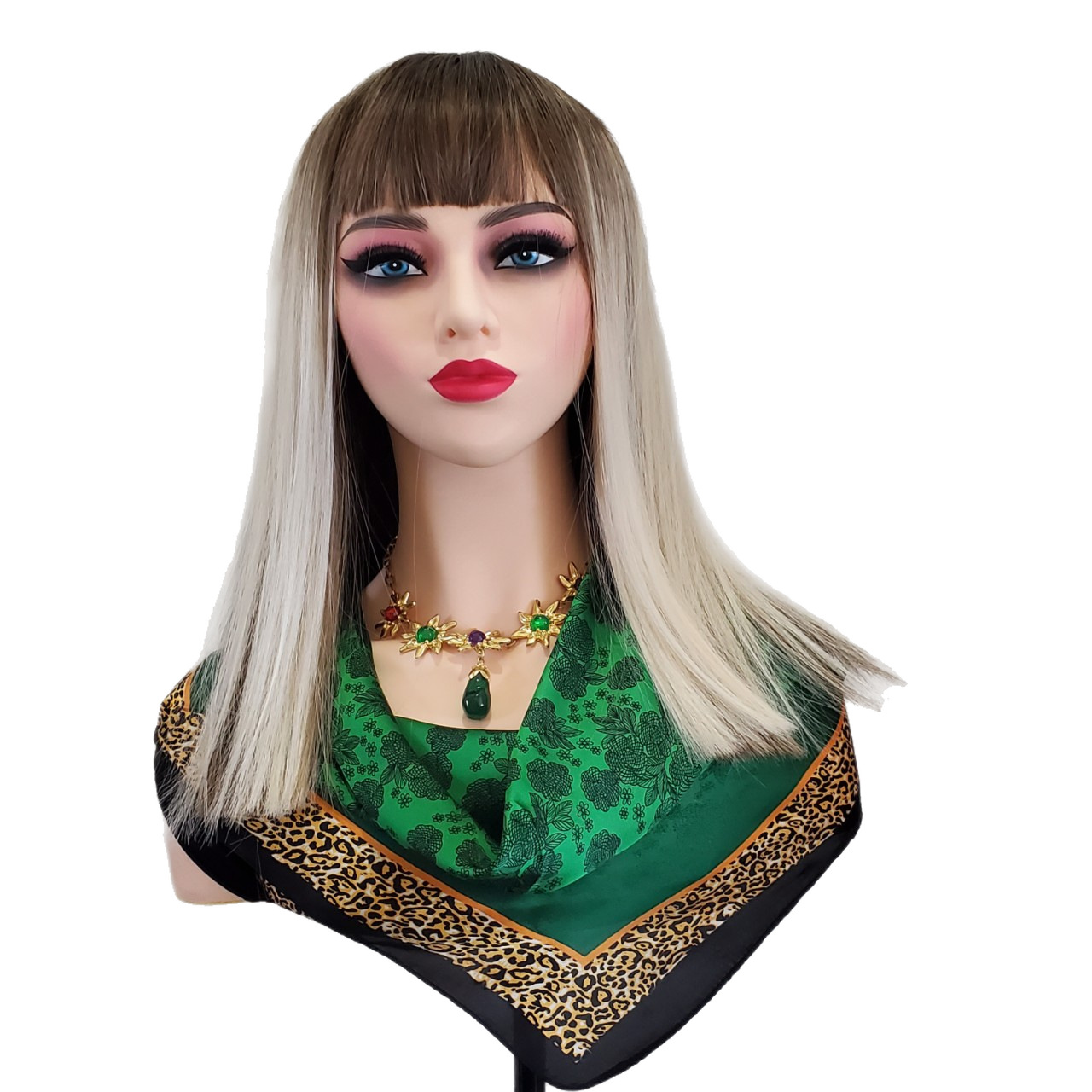 Cross-border European and American natural and smooth air bangs long straight hair women's wig, off-white manufacturer in stock, straight bangs Item Picture