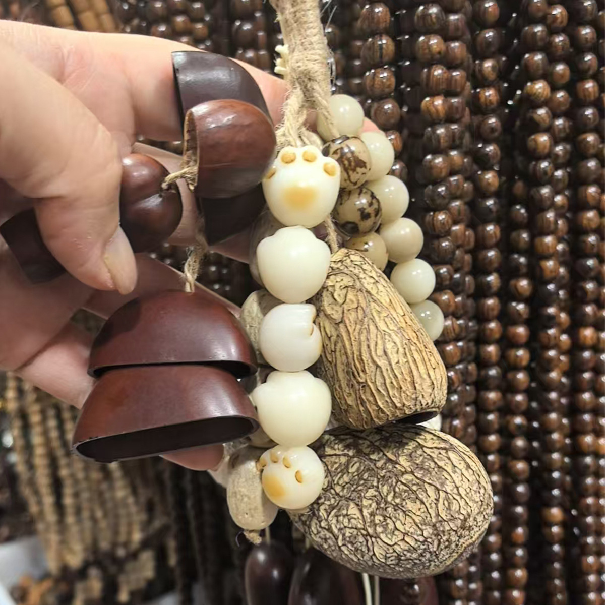 复古天然满愿种子串果壳风铃菩提子钥匙扣 DIY手工编织民族风挂饰