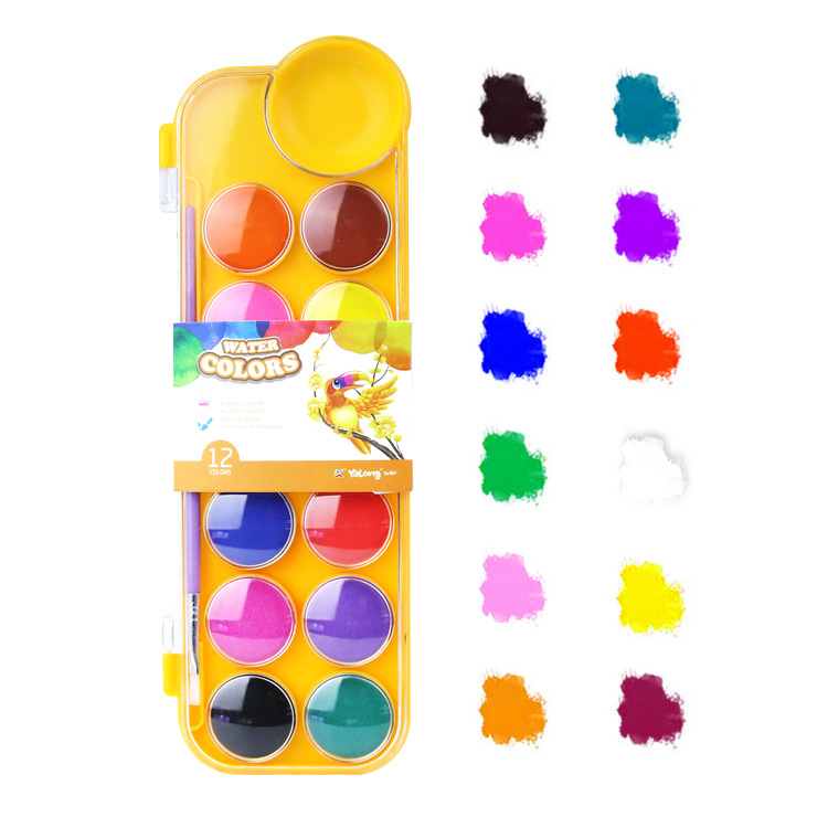 Yalong Cross-border Bestseller 12-color watercolor student art supplies Children's watercolor painting sets