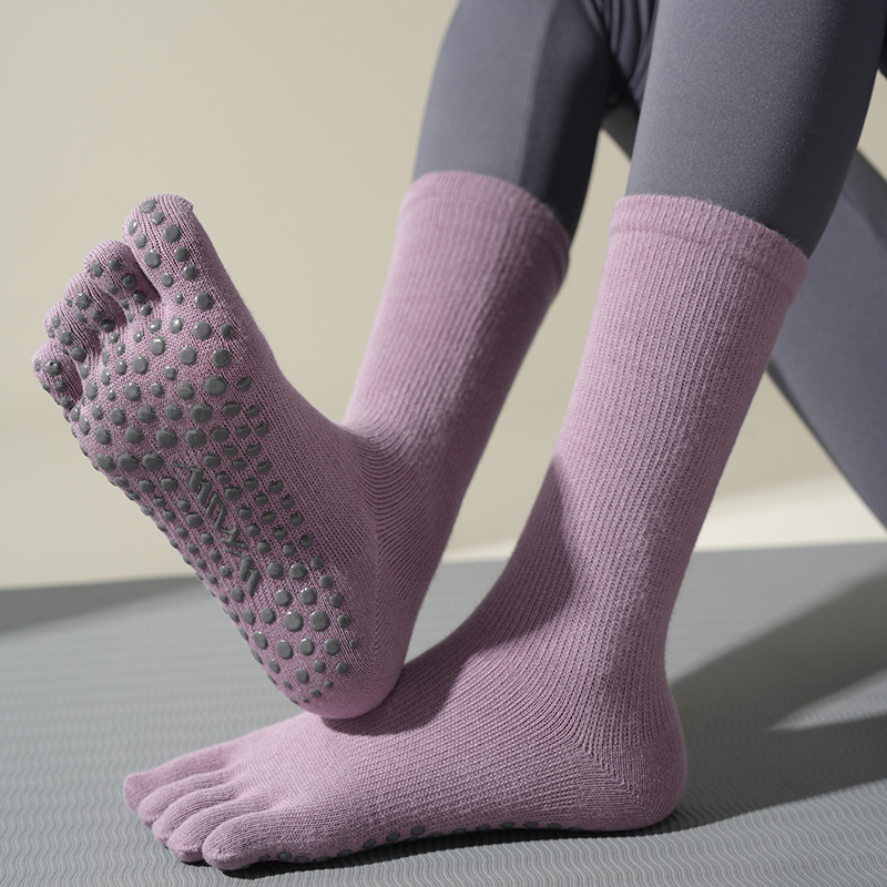 高端瑜伽袜子女微压力袜专业防滑中筒普拉提袜五指分趾运动袜