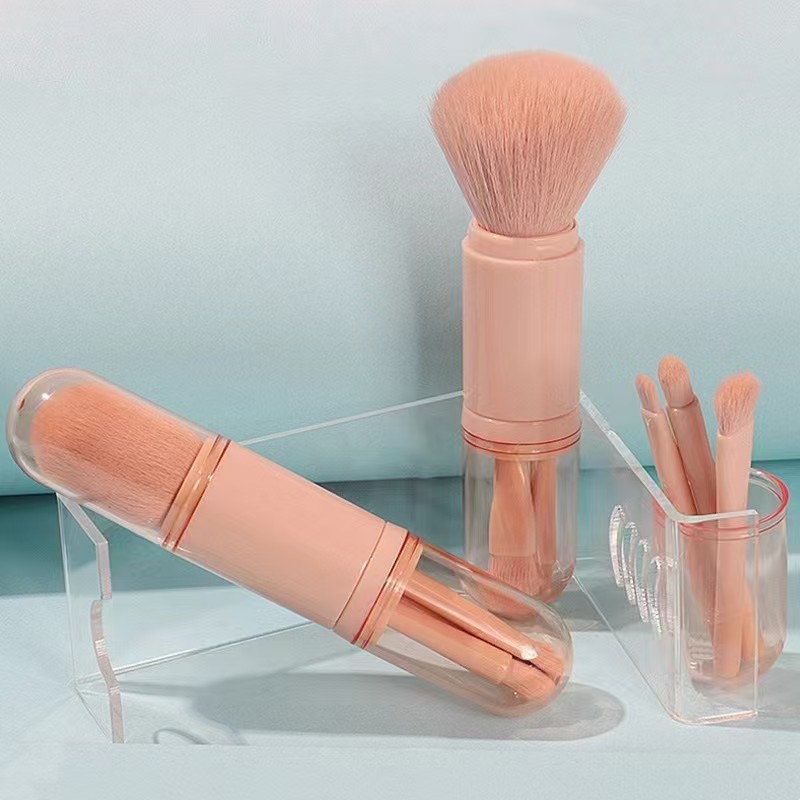 Kameng Mini Portable Four-in-one Makeup Brush, Multi-functional travel powder, eyeshadow, Blush, beauty Retractable capsule details Picture