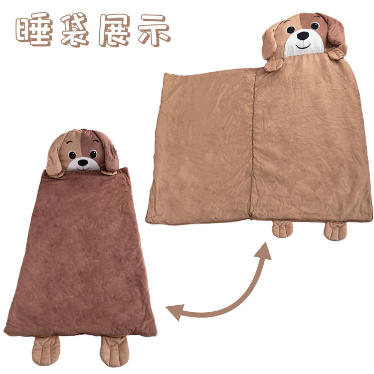 Children's sleeping bag, new plush PP cotton rabbit fur cartoon printed warm and anti-kick quilt, suitable for children both indoors and outdoors Item Picture