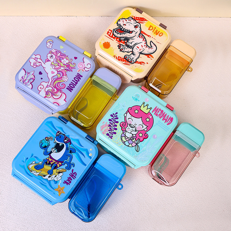 In 2025, a new cross-border bestseller of children's water cup lunch box sets, a student campus lunch box with compartments details Picture
