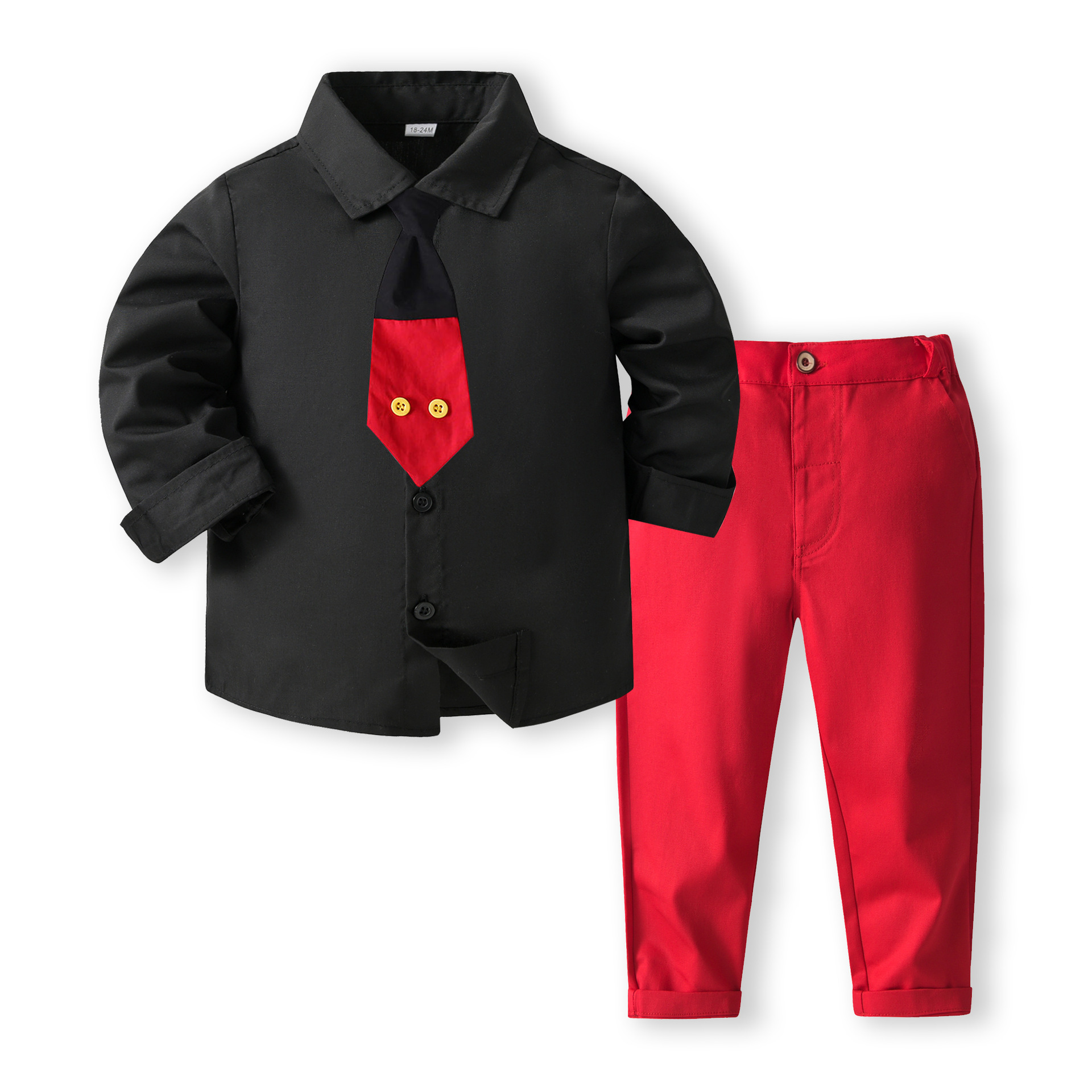 Summer children's clothing Korean-style boys' set, cool tie, solid color children's short-sleeved shirt and trousers two-piece set details Picture