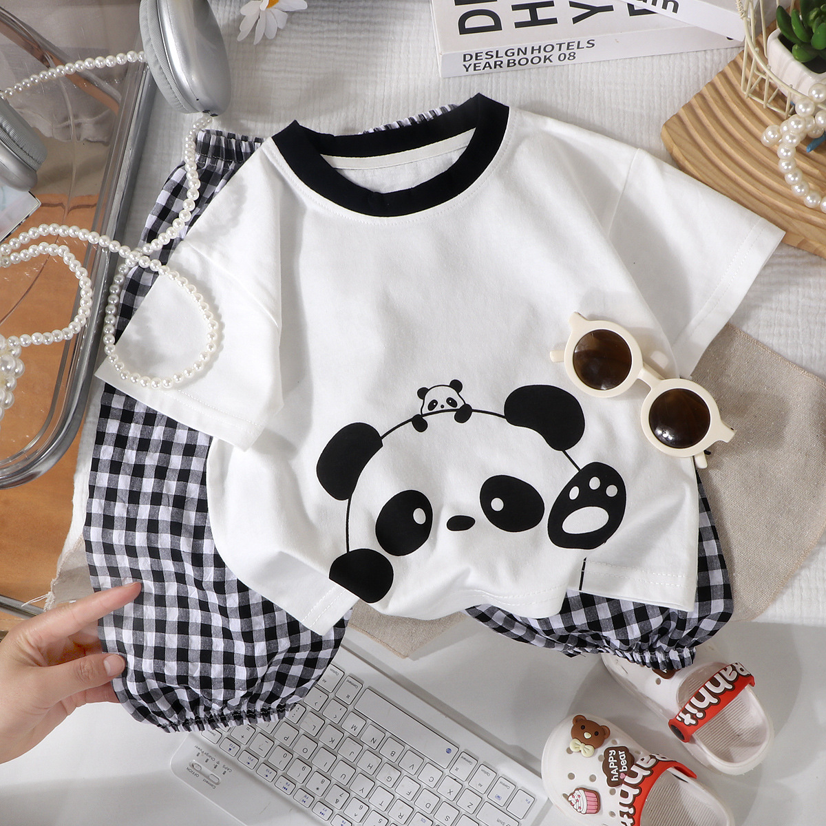 Girls' short-sleeved and long pants set, summer boys' pure cotton half-sleeved and small children's baby T-shirt and pants two-piece set wholesale Specification image