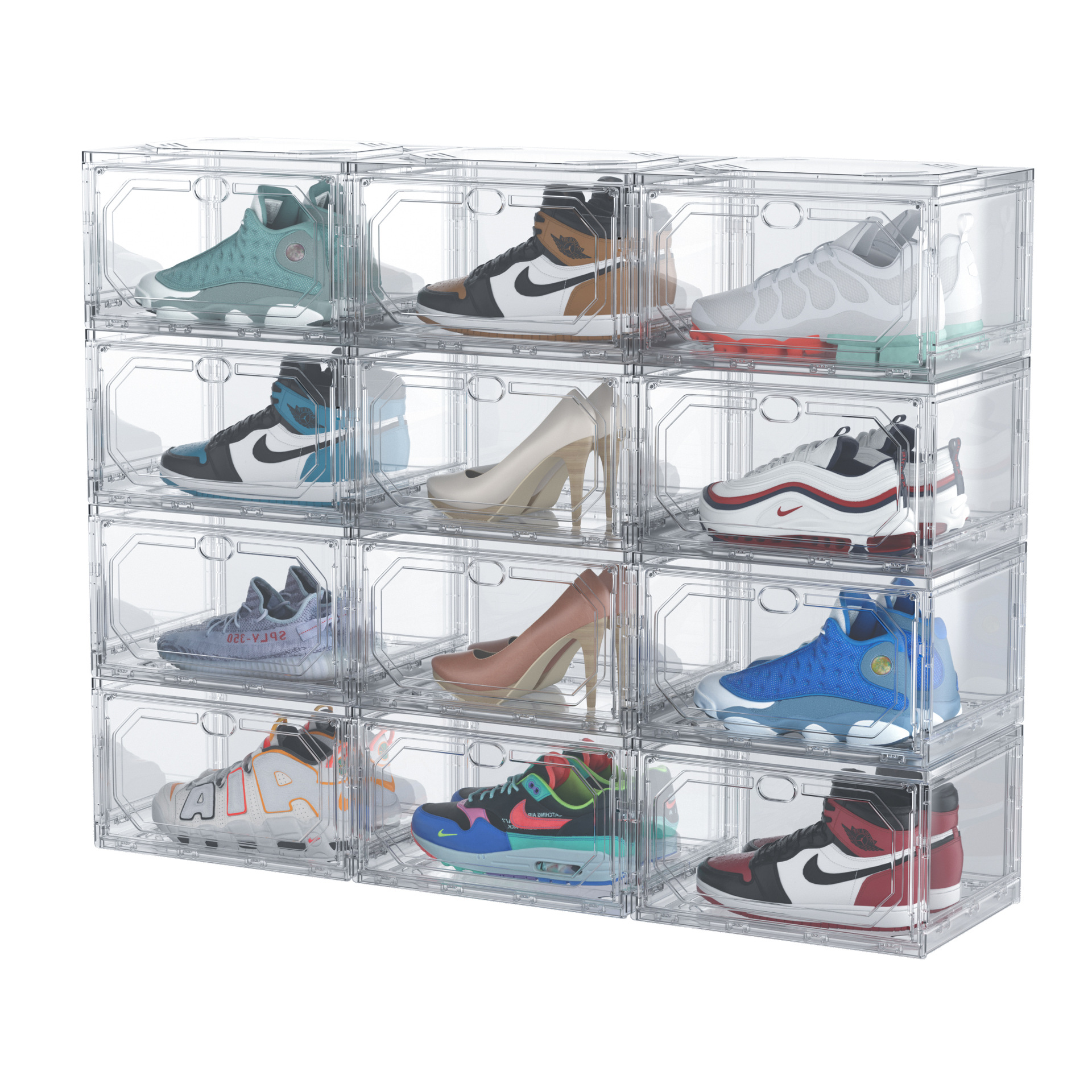Non-assembly magnetic side-opening basketball shoe box acrylic transparent storage. Fold and pull to use the transparent shoe box Item Picture