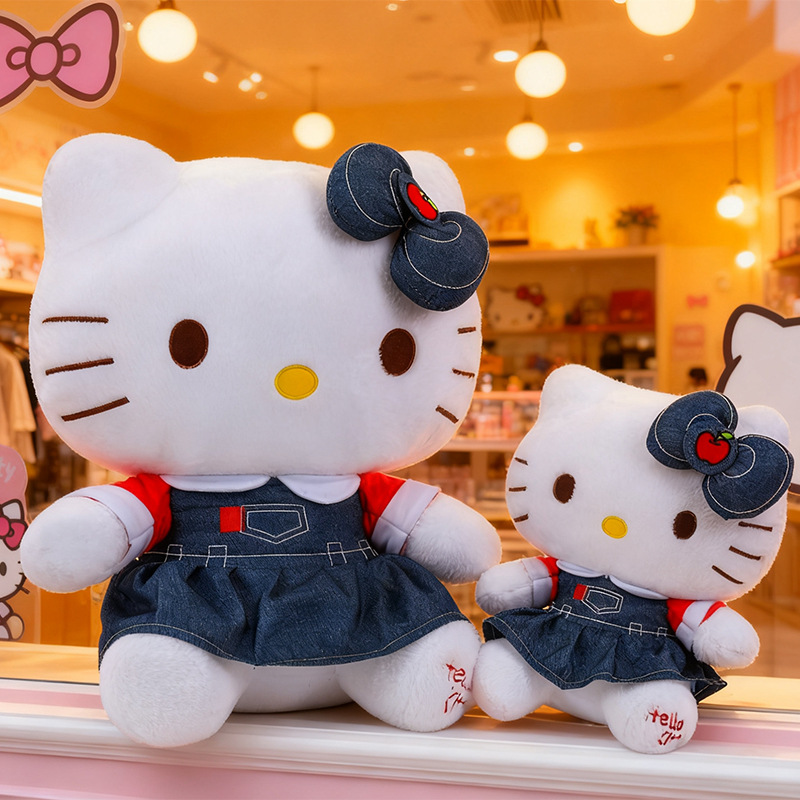 新款牛仔KT猫hellokitty毛绒玩偶公仔凯蒂猫送女生生日礼物大号抱