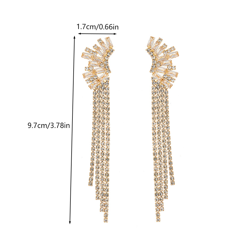 Hot-selling Korean-style light luxury zircon tassel earrings on Ali Express, cross-border European and American elegant rhinestone earrings and accessories Specification drawing