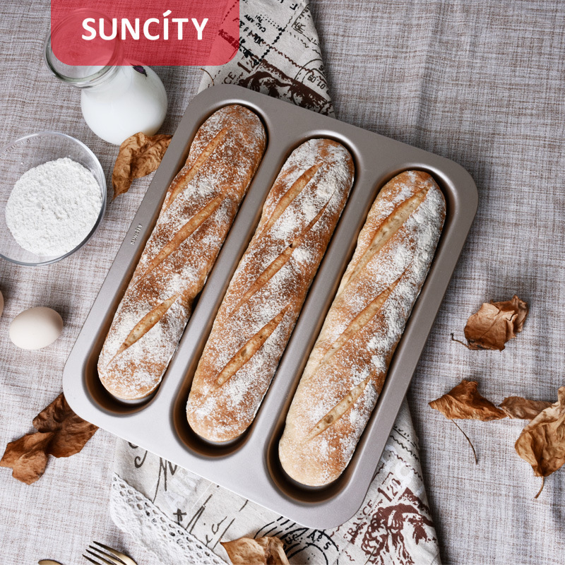 Yangchen Baguette three-piece baguette French bread mold three-slot tray Non-stick oven home Champagne gold Specification image