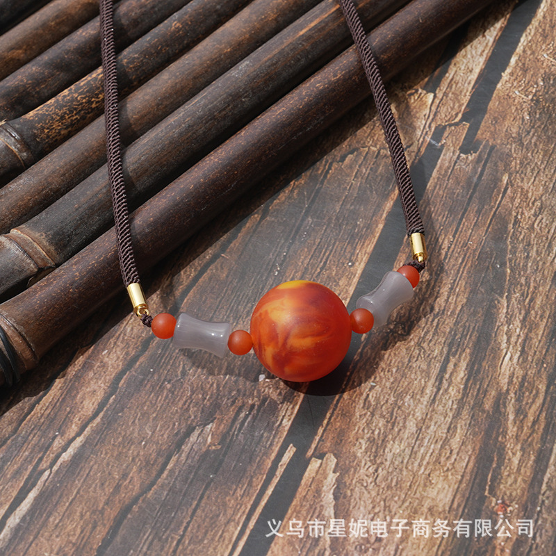 复古民族风南红蜜蜡竹节颈链女简约大气珠项链手工编织毛衣链