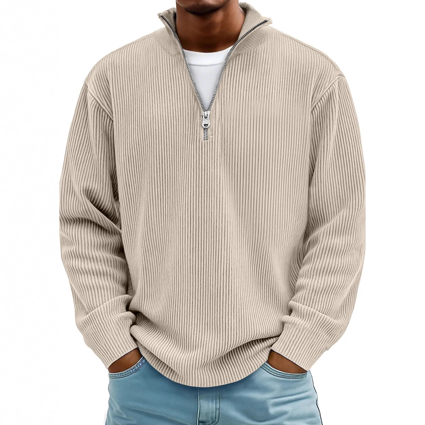 Amazon's new men's casual stand-up collar zipper corduroy long-sleeved polo shirt and hoodie for autumn/Winter 2026 details Picture