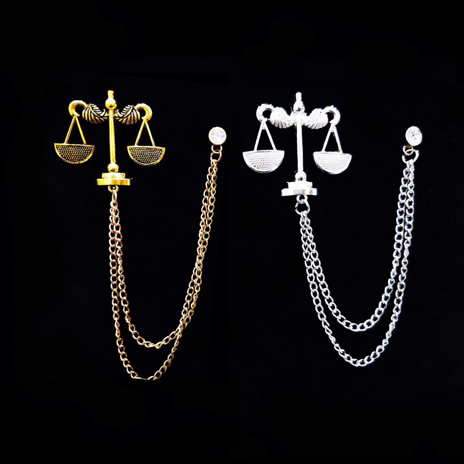 韩版天秤胸针ins小众设计感男士西服链条别针服装装饰胸花配饰潮