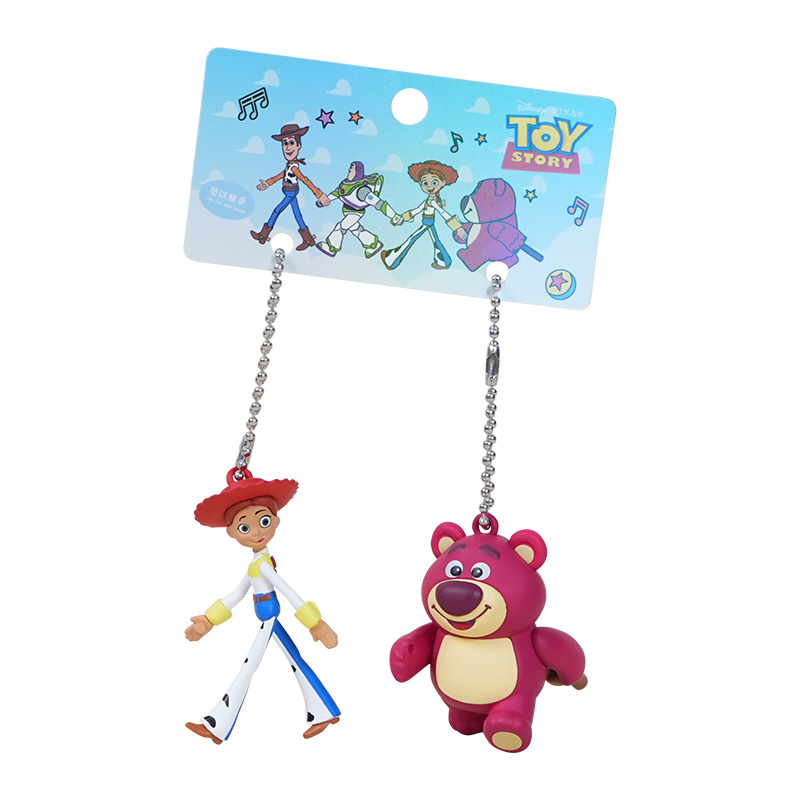 Official Toy Story Hand in hand couple keychain cartoon Woody Buzz Lightyear figurine key chain pendant Item Picture