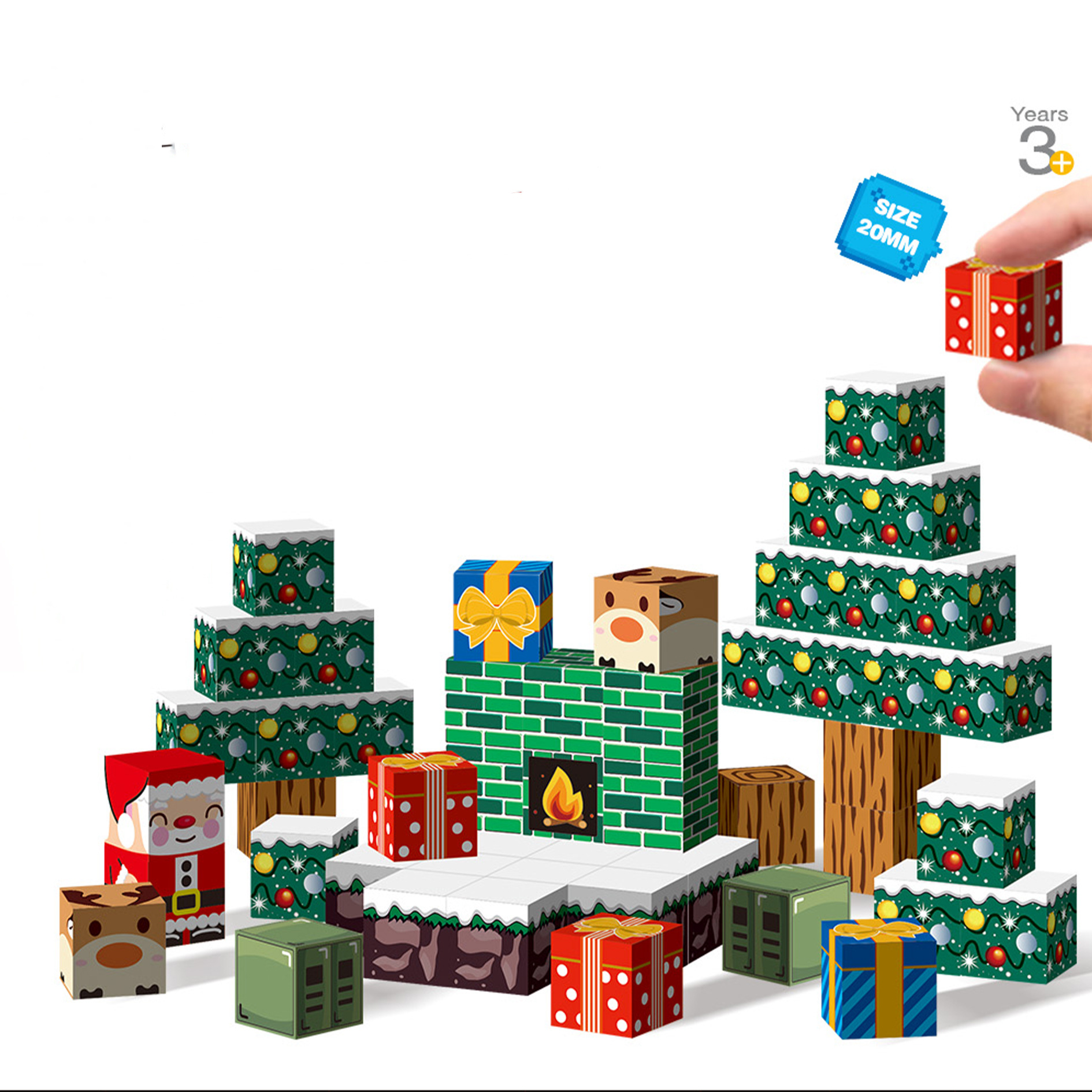 Magnetic Christmas Block Children's Assembly Puzzle Building Blocks 1: Four-Square Space Three-dimensional Thinking Magnetic Upright Cross-border details Picture