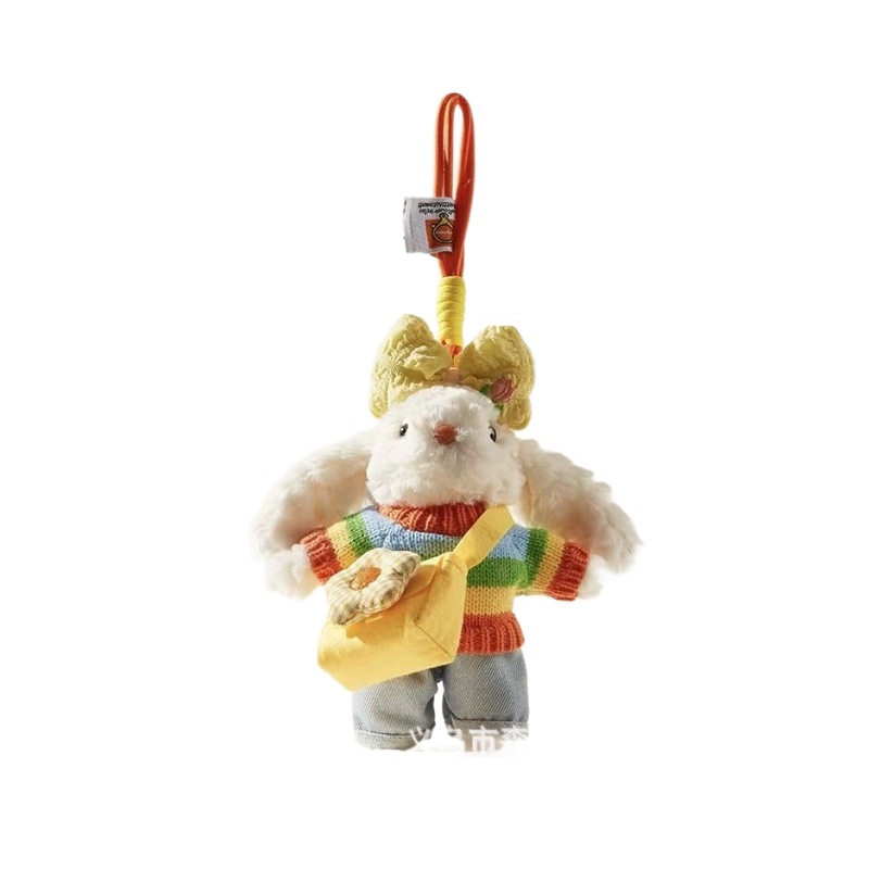 新款可爱长耳朵兔子彩色多巴胺垂耳兔包包挂件毛绒玩偶闺蜜白底实物图