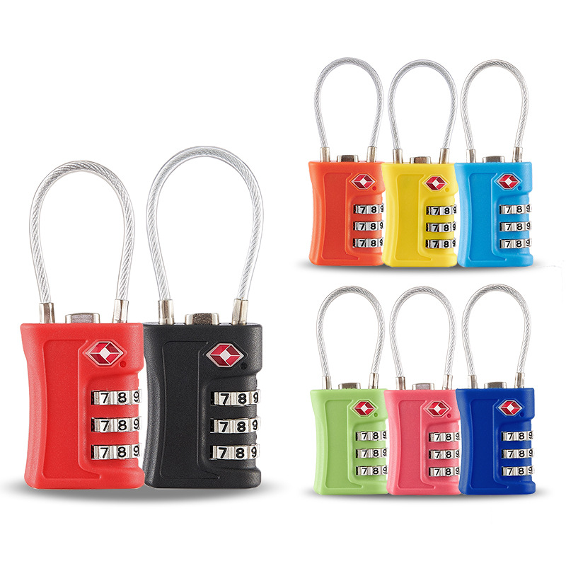 Customs lock, travel luggage, storage cabinet, gym, color-matched steel wire rope, TSA customs password padlock, combination lock Item Picture