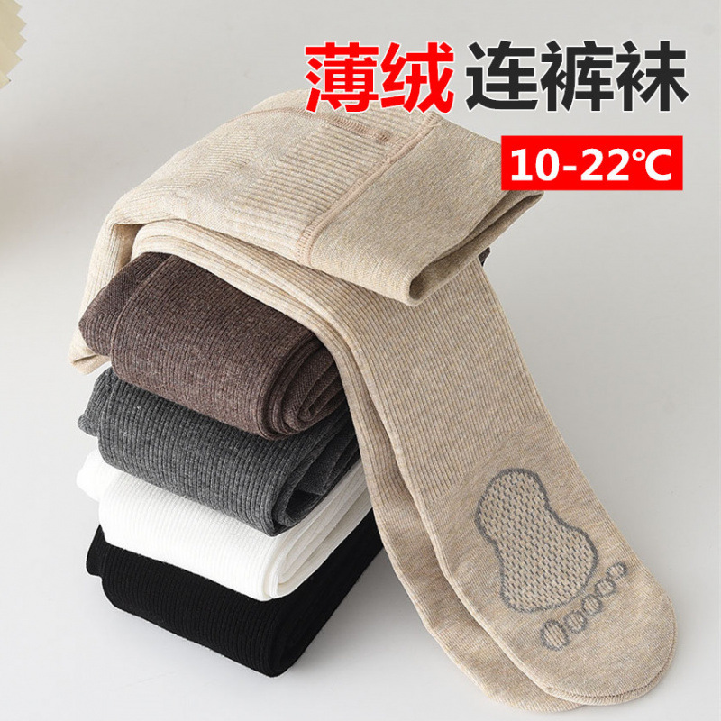 Autumn and winter fine vertical striped thin fleece thickened children's pantyhose, girls' brushed feet with graphene soles