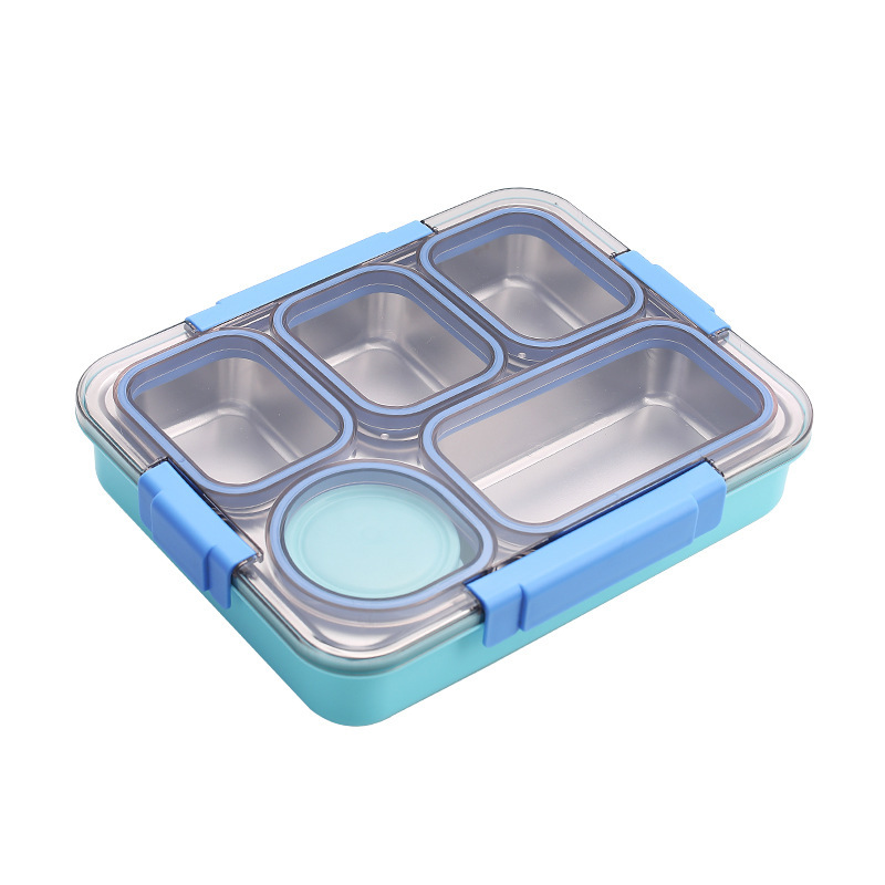 A stainless steel insulated lunch box with multiple compartments for students to bring their own meals. It is a specially designed lunch box with independent compartments and sealed to prevent odors from crossing Item Picture