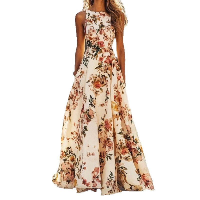 LN1828 Cross-border 2026 European and American summer new women's printed sleeveless long dress Item Picture