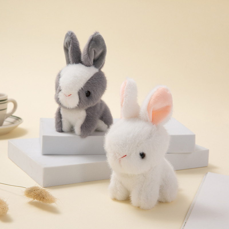 Cute cartoon simulation sitting rabbit plush toy, silly and adorable little rabbit bag pendant, keychain, doll pendant