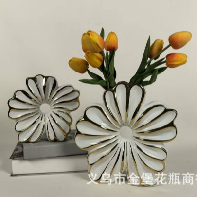 Modern electroplated ceramic flower arrangements, creative irregular-shaped flower vases, live-streaming room home decoration items supply Specification image