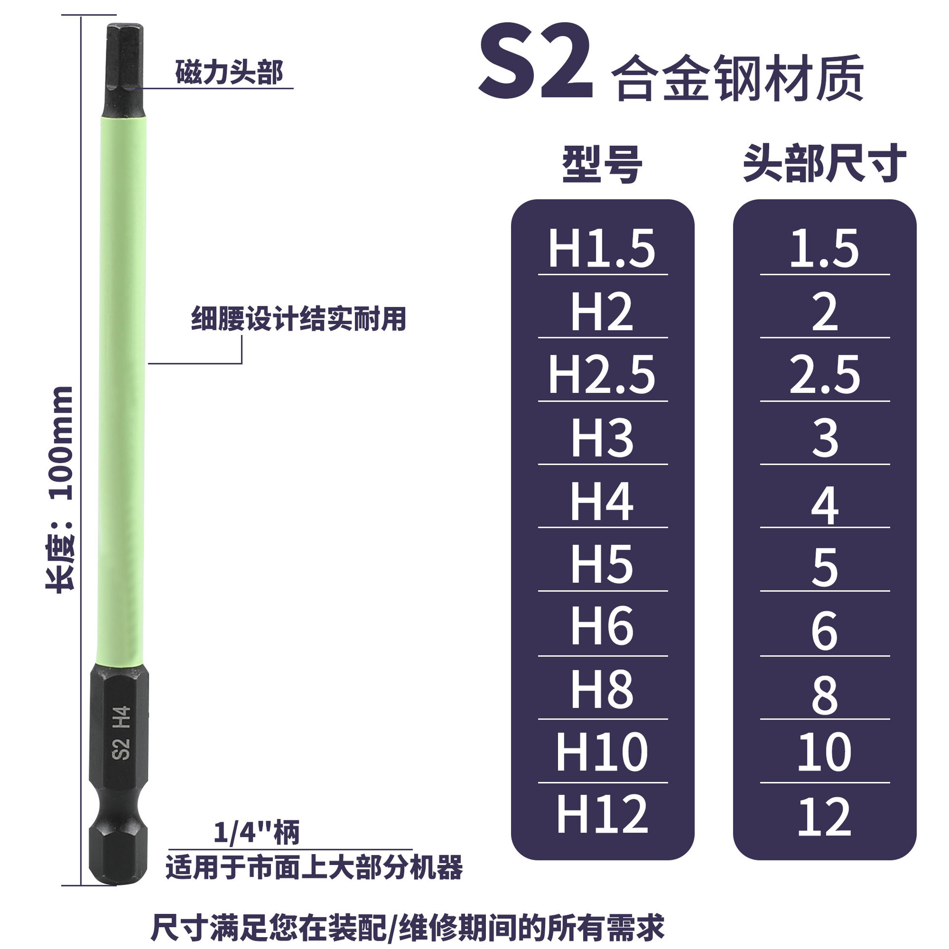 Green hexagon socket pneumatic screw air screwdriver S2 strong magnetic black phosphorus anti-rust screwdriver S2 strong magnetic black phosphorus 100L Application Scenario