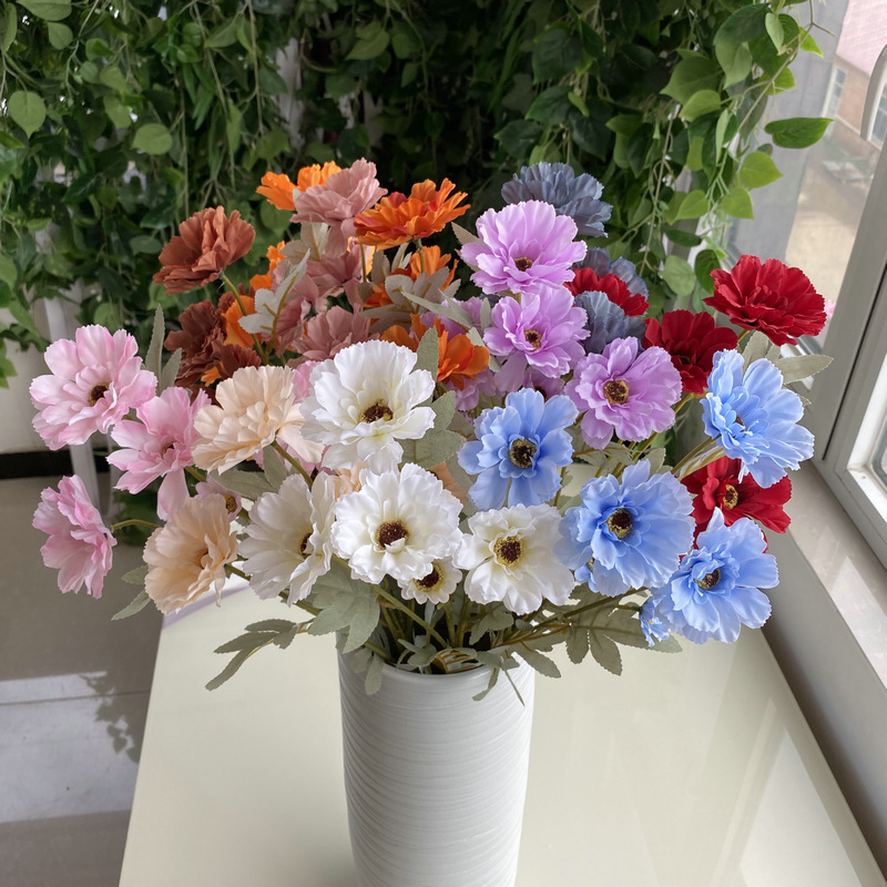 跨境新品仿真芙蓉百日菊家居婚庆仿真花插花路引装饰花吊顶装饰花