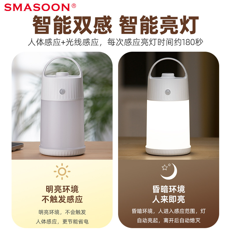 Export and foreign trade of rechargeable camping lights, portable hanging revolving lights, desk lamps, human body sensor lights, led lights, sensor camping smart night lights details Picture