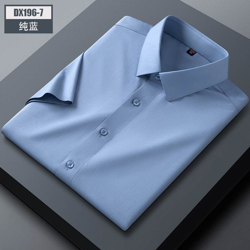 Men's mulberry silk short-sleeved shirt 2022 new summer half-sleeved solid color square collar no pocket business casual shirt Application Scenario