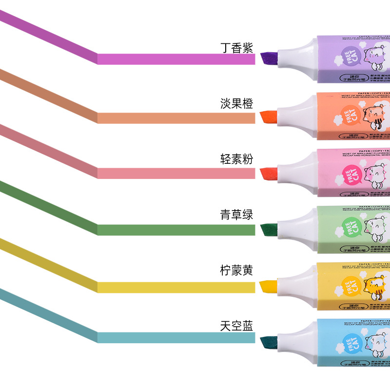 Small wholesale of Weiya Hui mini Highlighters, soft-tipped planner Highlighters 053, six-color highlighters Specification image