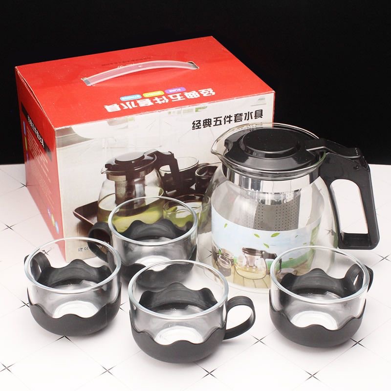 玻璃泡茶壶五件套大容量过滤茶具现货批发花茶壶套装耐热茶水分离