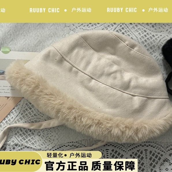 蒙古帽毛绒渔夫帽子秋冬女保暖骑车绑带防风毛茸茸盆帽冷帽毛线帽产品图
