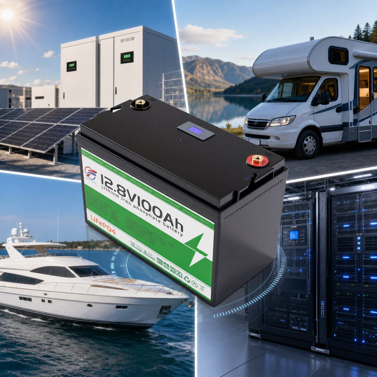 12V lithium iron phosphate battery pack 12V100Ah 24V200Ah lead-acid to lithium battery solar RV battery Application Scenario