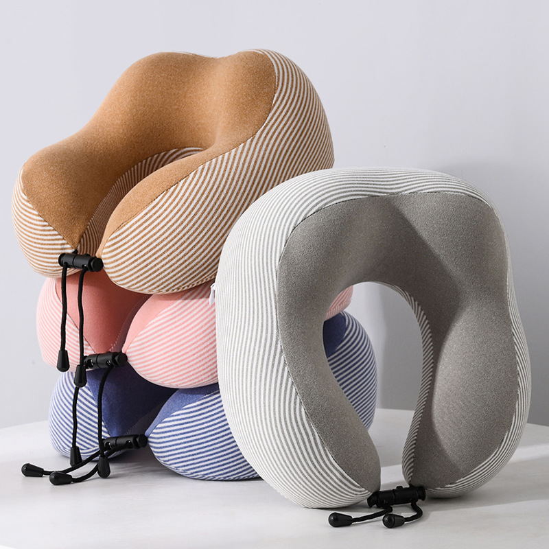 记忆棉慢回弹亚马逊旅行驼峰飞机枕航空颈椎u型枕简约条纹颈枕产品图