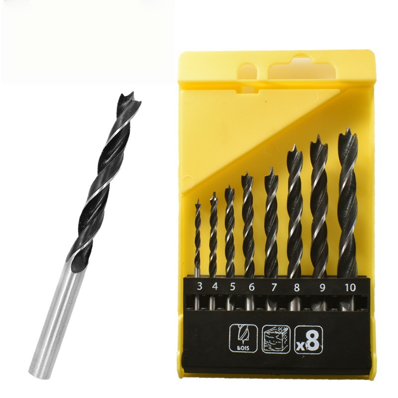 Three-pointed woodworking twist drill bit, 3-10mm, multi-specification round handle wood and plastic positioning drilling and opening woodworking drill bit Specification image