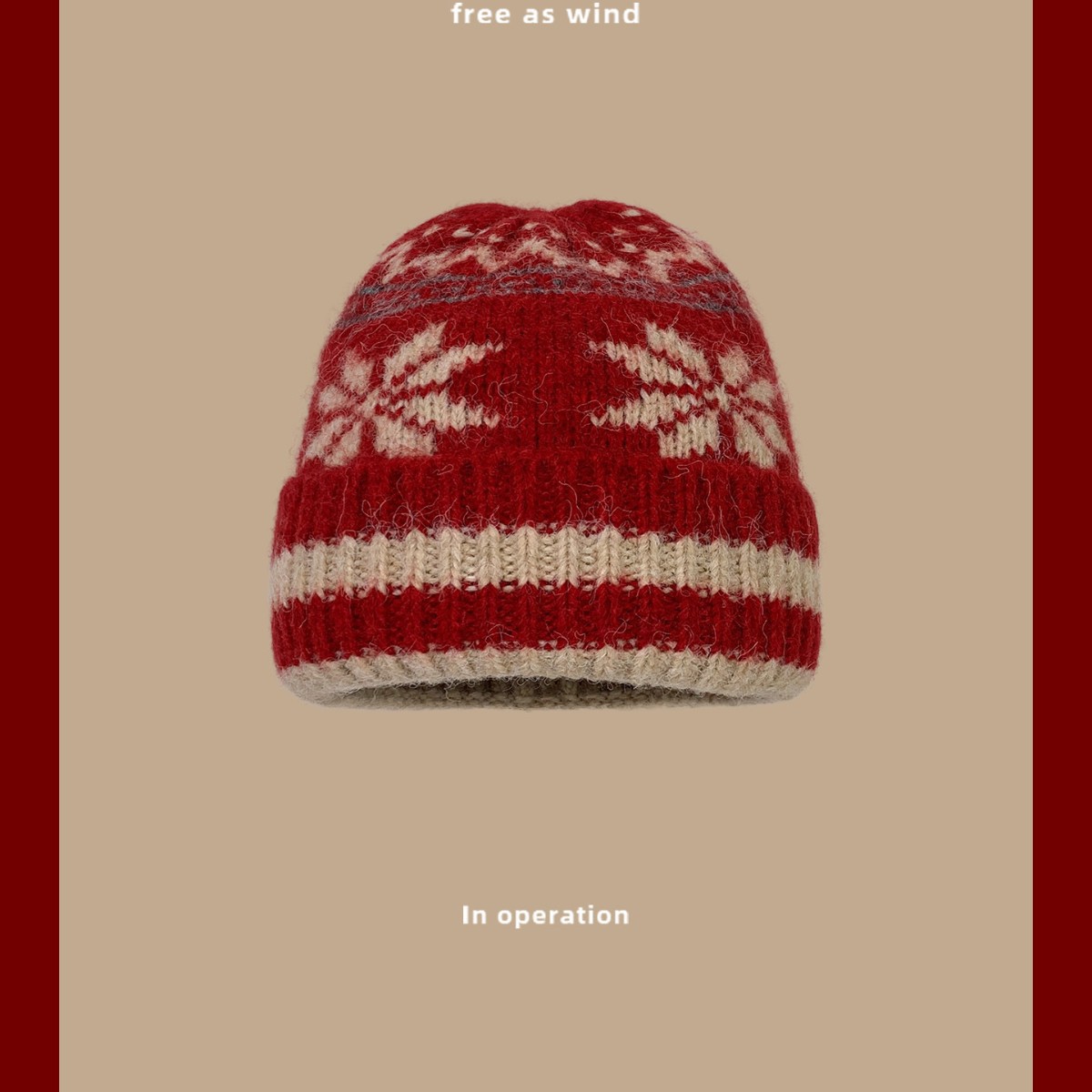 New style 2025 Christmas snowflake atmosphere thickened warm ear-protecting knitted cap with velvet women's retro woolen cap Specification image