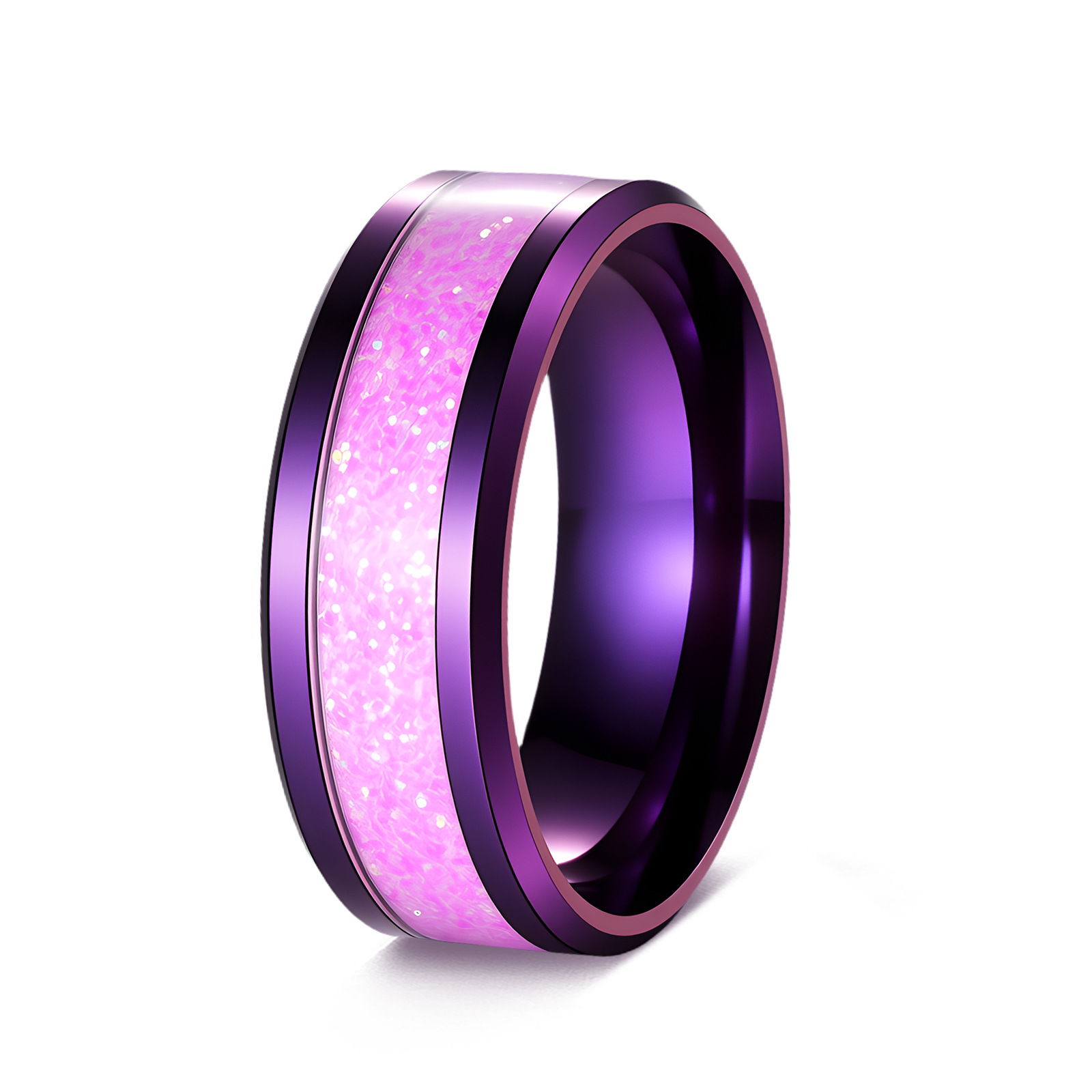 Shouman 2025 New style Jewelry Nine Purple Flame Ring, 8mm wide men's titanium steel ring, electroplated without color fading