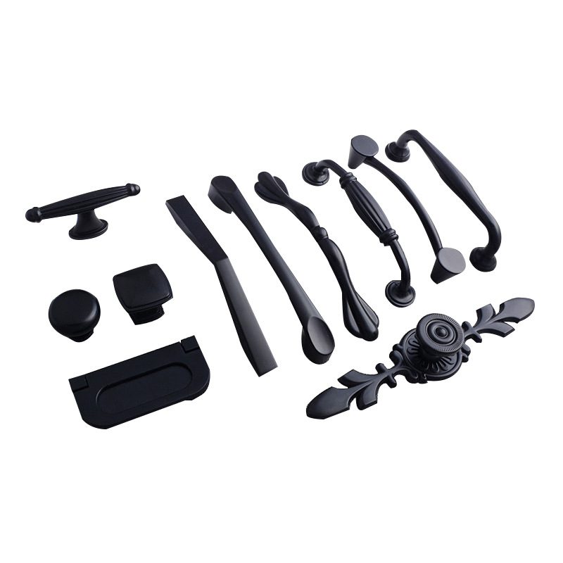 Black cabinet door, aluminum alloy handle, drawer, cabinet handle, modern American and European style wardrobe, single-hole hardware handle Item Picture