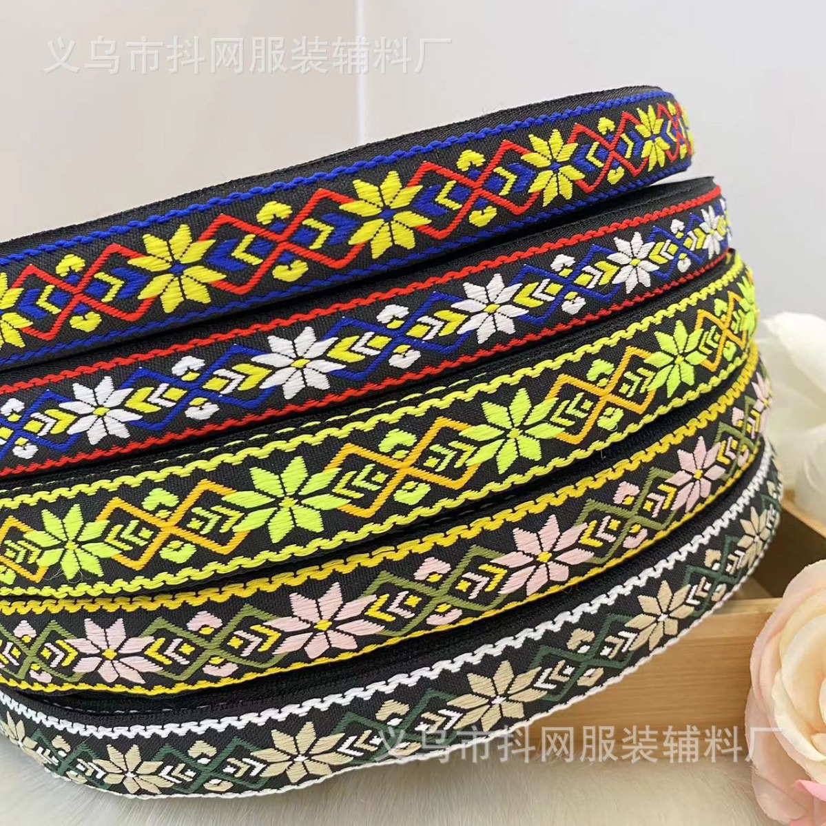2.4cm- 2.7cm Handmade DIY bow, ethnic style jacquard embroidery, webbing, hair accessories, headwear, and border straps