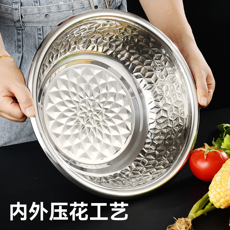 菱花盖盆新打蛋盆不锈钢料理盆加厚多功能菱花压花和面盆电磁炉细节图