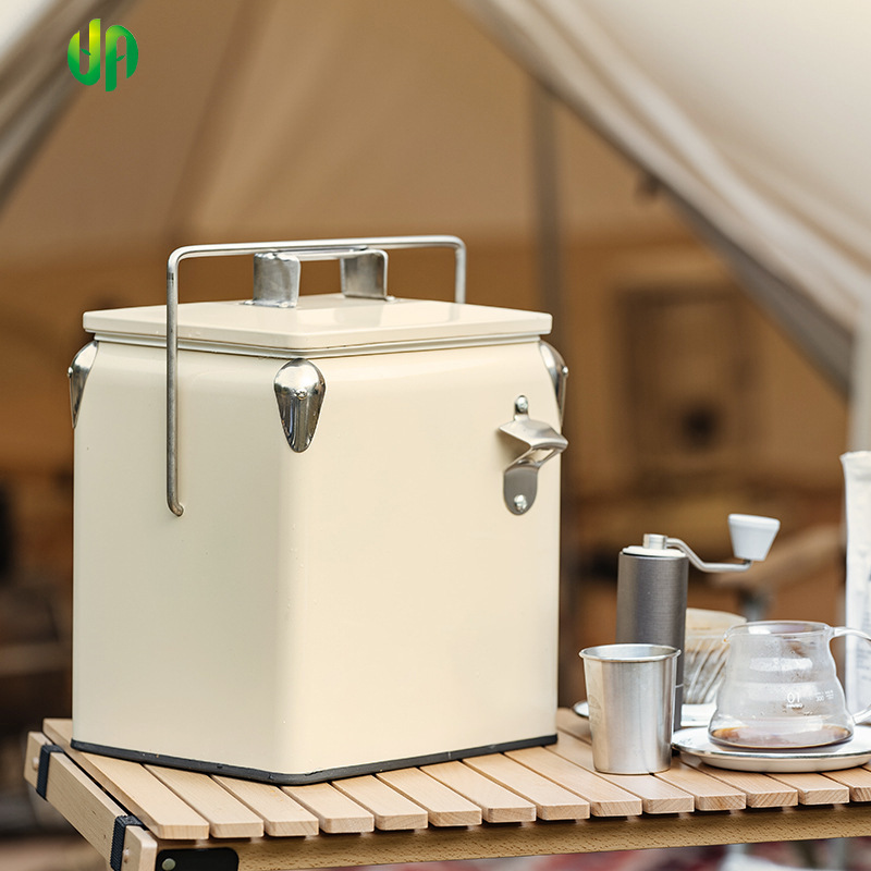 Customized 13L vintage iron bucket insulated box, outdoor portable camping ice-fresh food refrigeration box, custom-made ice chest