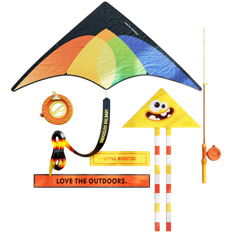 飞尔顿2024新款风筝儿童玩具微风易飞手持鱼竿网红小怪兽卡通风筝白底实物图