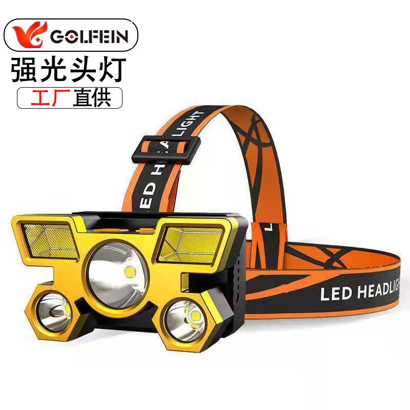 跨境户外LED强光头灯充电式夜钓鱼远射超亮头戴式头灯五光源COB灯